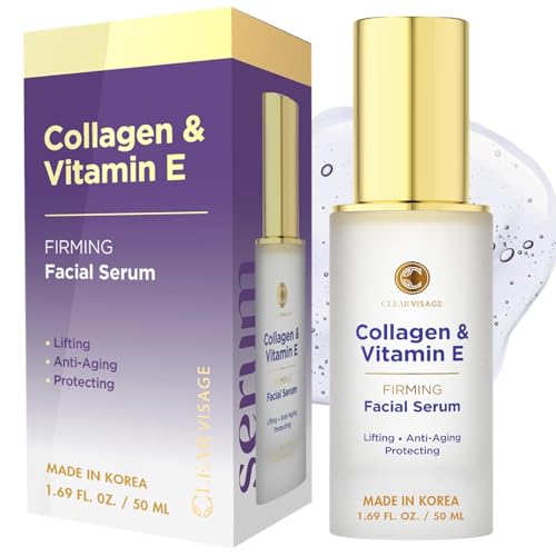 Clear Visage Collagen & Vitamin E Face Serum - Dermatologist Tested, Anti Aging Korean Skin Care - Hydrates, Firms & Smooths Fine Lines - Vegan, Clean Beauty, Cruelty-Free - 1.69 Fl Oz