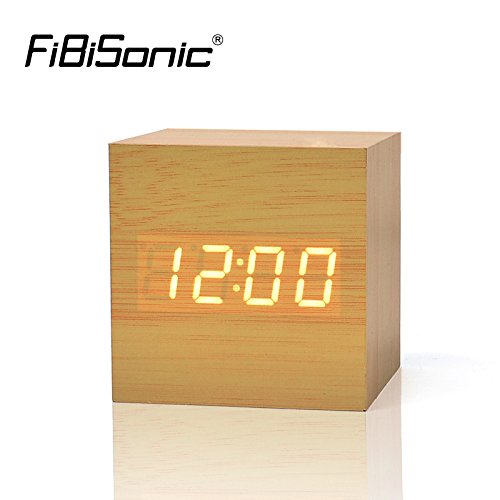 Sellify White Blue FiBiSonic Wood Wooden Digital LED Alarm Clock with