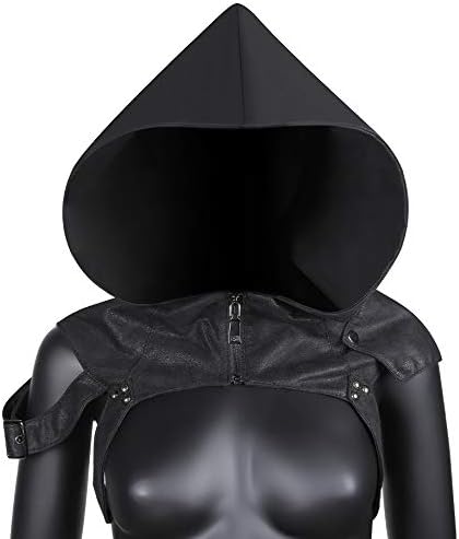 Steampunk Rogue Cowl Hat with Adjustable Arms Buckles, Unisex Adults Costume Hooded Cape for Cosplay Halloween Dress Up and Daily Wear - Black - Image 2
