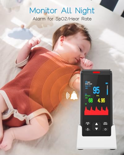 HOLFENRY Handheld Pulsoxymeter, USB-C Aufladbarer Sauerstoffsättigungsmonitor mit Kontinuierlicher Messung, 1% Genauigkeit, Mehrbenutzer-Verwaltung (bis 10 IDs), für Erwachsene, Kinder & Babys