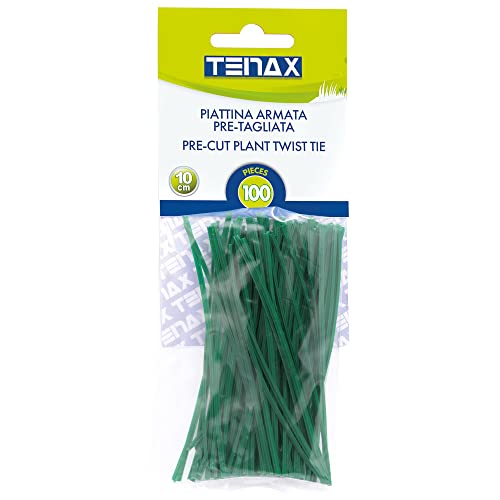 TENAX Liens en Plastique Armés et Prédécoupés, 10 cm, Couleur Verte, Paquet de 100 pièces, Fil en Acier Recouvert de PVC pour Ligatures, Plantes et Fleurs, Fermetures de Sacs et Paquets