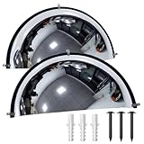 13' 2Pcs Half Circle Dome Corner Mirror Blindspot, Acrylic Traffic Convex Mirror with Black Rubber Strip Ceiling Mirror Industrial Security Mirrors for Wall Outdoor Hallway Warehouse Office Garage
