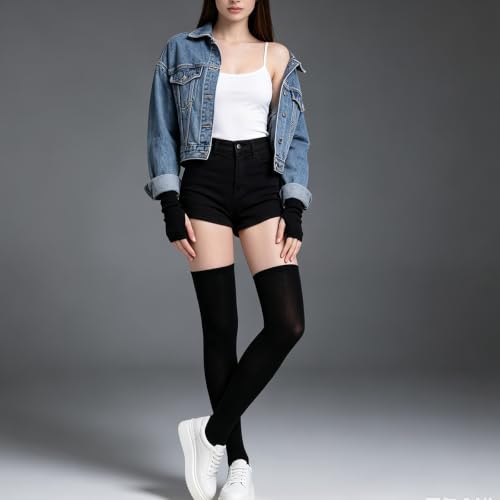 Image of YELAIVP Over Knee Rainbow Thigh High Socks Gloves Set Cosplay Accessories Arm Leg Warmers for Girls