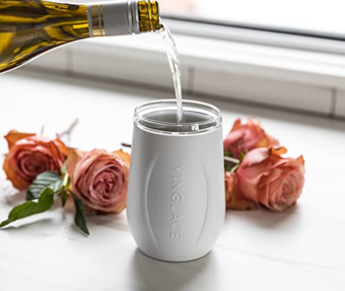 Vinglacé Stainless Steel Stemless Wine Glass- Insulated Wine Tumbler With Glass Insert And Sip Lid, 10 Oz, Sea Glass #TOP5