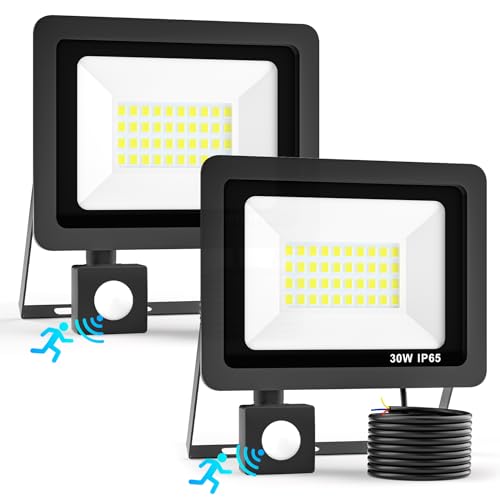 Realky 30W Fari Led da Esterno con Sensore di Movimento 2 Pezzi, IP65 Impermeabile Faretto Led Esterno 3000LM, 40LED 6500K Bianca Fredda - Fari Led Interna ed Esterna per Giardino Cortile Garage