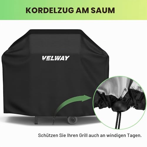 Foto von Velway Grillabdeckung Wetterfest Gasgrill Abdeckhaube - Reißfest UV Wasserdicht Staubdicht Grill Schutzhülle Abdeckplane Universelle BBQ Grill Haube 147x61x117cm - Schwarz
