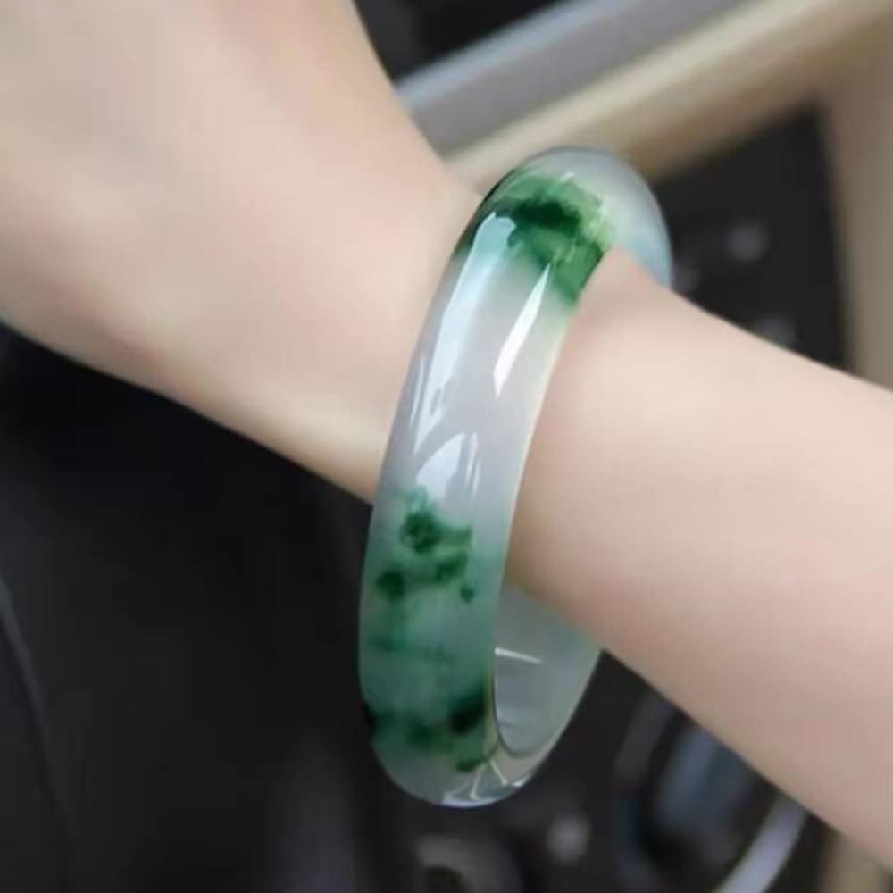 Natural Jade Bangle Light Green Ice Floating Flower Jade Bracelets Jade Bracelet for Women with Jewelry Gift Box (Size : 64mm)