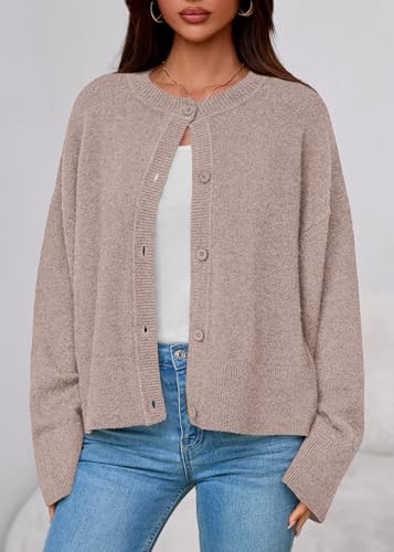 KIRUNDO Cardigan Sweaters for Women 2026 Fall Oversized Puff Long Sleeve Button Up Casual Spring Chunky Vacation Outfits(Beige, XX-Large) — view 3
