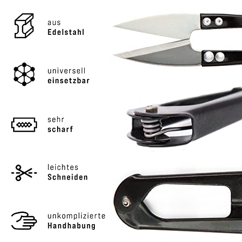 4x Fadenschere scharf aus Edelstahl - Universell einsetzbare Nähschere für präzises Abtrennen von Faden und Garn, zum Basteln und für die Pflanzenpflege
