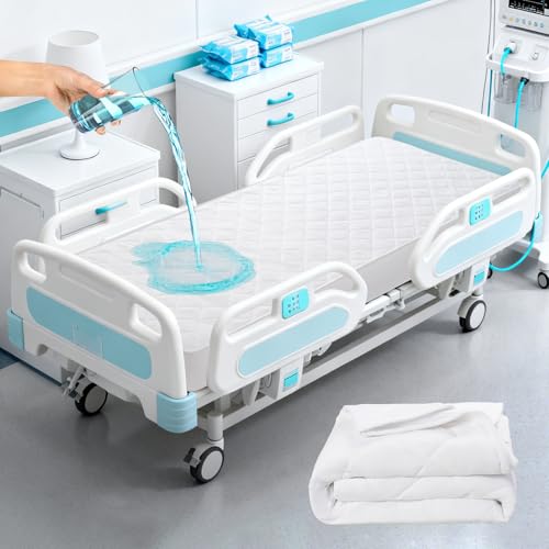 Hospital Bed Mattress Protector Cover Waterproof 36 x 80 x 14 Hospital Bed Sheets Incontinence Protection Soft Breathable Mattress Pad for Elderly Adults Machine Washable White