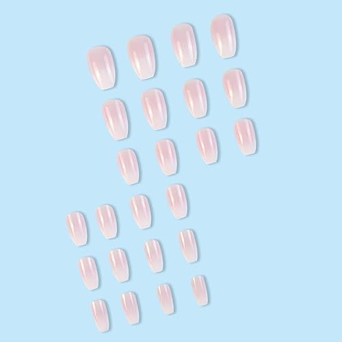 Miniatura 3 de Uñas postizas a presión con degradado blanco y rosa, uñas postizas cuadradas medianas, uñas postizas blancas con diseño degradado, uñas acrílicas