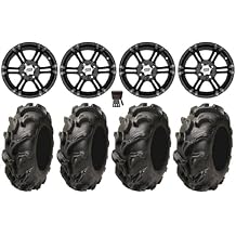 Bundle - 9 Items ITP SS212 12" Wheels Black 27" Mega Mayhem Tires [4x110 Bolt Pattern 10mmx1.25 Lug Kit]