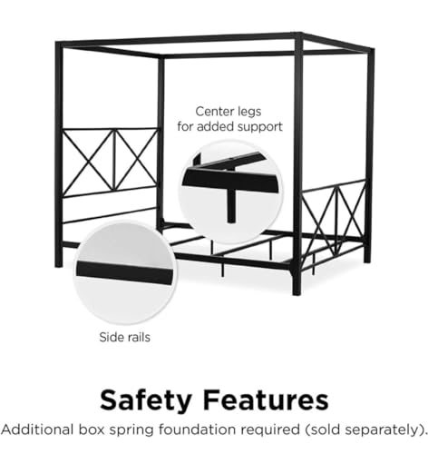 Image of Metal King Size Poster Bed Without Storage | Wrought Iron Canopy King Poster Bed Frame with Headboard & Footboard | Cot Without Storage | Metal Furniture for Bedroom, (Design 3-Black)