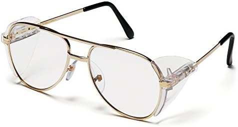 Pyramex Safety Pathfinder Aviator Glasses with Gold Frame and Clear Lens