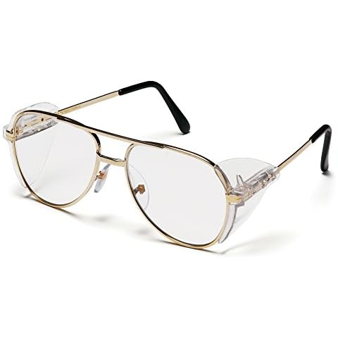 Pyramex Pathfinder Aviator Safety Glasses with Gold Frame and Clear Lens Cover