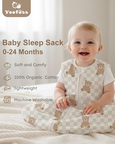 Image of Yoofoss Baby Sleep Sack 6-12 Months Wearable Blanket for Babies 100% Organic Cotton 2-Way Zipper TOG 0.5 Toddler Sleeping Sack 3 Pack, Comfy Lightweight Sleep Sacks