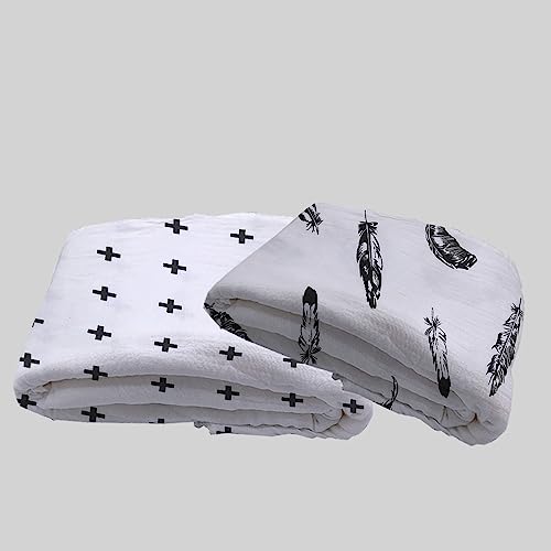 Image of Premium Baby Towels for Babies Cotton Cloth Pack of 2 Super Soft 100% Muslin Cotton Reusable Hygiene Cloth Baby Towel Black Plus and Feather 120x120 CM