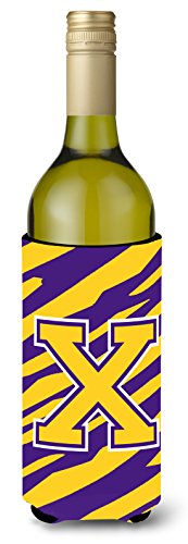 Monogram - Tiger Stripe - Purple Gold Initial X Wine Bottle Beverage Insulator Beverage Insulator Hugger