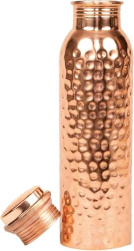 QYORA Copper Water Bottle 34 Oz Hammered Finish, Enjoy Ayurvedic