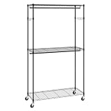 VEVOR Stand Appendiabiti a Rotelle Capacità Carico Statica Max. 182kg con 3 Ripiani Carico 41 kg Singolo Camera da Letto Soggiorno, Appendiabiti 4 Ruote 1162x450x2040 mm in Acciaio al Carbonio Q235