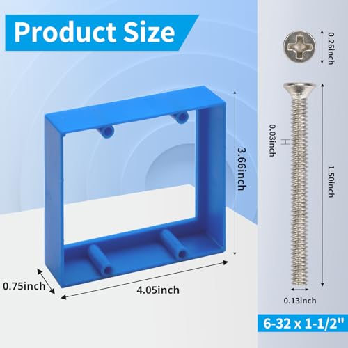3/4” Double Gang Receptacle Outlet Box Extender,Blue Electrical Box Extender with Screws,Complies with Applicable Electrical Codes,1Pack