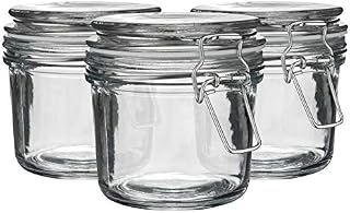 3X 350ml (0.35 Litre) Clear Glass Storage Jars with White Airtight Silicone Seal and Metal Clip Lids - 12.3oz Empty Kitchen Containers - by Argon Tableware