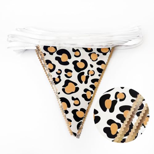 Image of 32Ft Leopard Party Decorations Metallic Brown Leopard Triangle Banner Flag Pennant Fabric Garland Streamers for Wild Animals Cheetah Birthday Cheetah Baby Shower Jungle Safari Party Decor Supplies