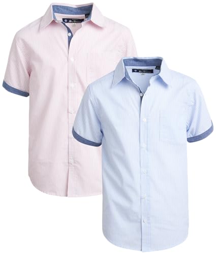 Ben Sherman Boys' Short Sleeve Button Down Shirt - 2 Pack 100% Cotton Breathable Woven Dress Shirts for Boys (Sizes: 8-18)