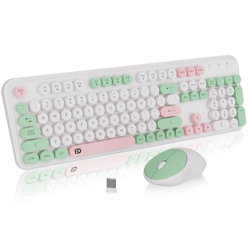 Image of FD 2.4GHz Wireless Keyboard and Mouse Set with Switch Button - Full-Size Keyboard - Compatible for Windows /Laptop /PC /Notebook /Smart TV and More - Milky White Green Colorful