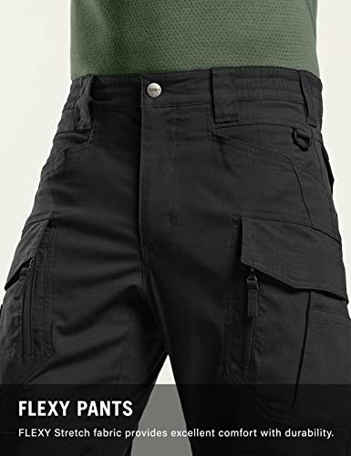 Cqr Men's Flex Stretch Tactical Pants, Water Resistant Ripstop Cargo Pants, Lightweight Edc Outdoor Hiking Work Pants, Flexy Cargo Zip Black, 38W X 34L #TOP5