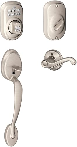 Schlage FE365-PLY-FLA-LH - Juego de manijas electrónicas Plymouth para zurdos con Flair Le, bronce envejecido
