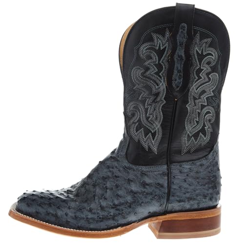 Tony Lama Men's Grey Full Quill Ostrich 11' Black Top Boot2