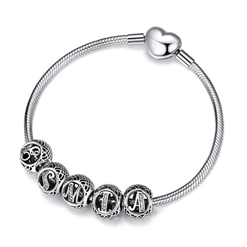 ChicSilver Custom Charm Bracelet for Women, 925 Sterling Silver Initial Letter Charms for Charms Bracelet, Alphabet Beads for Jewelry Making