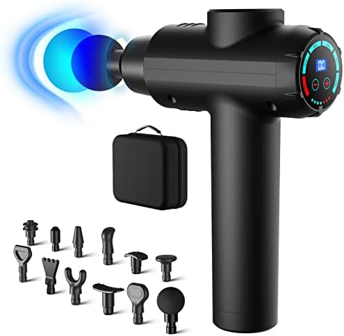 Massage Gun, Deep Tissue Percussion Massager for Pain Relief, Super Quiet Portable Body Relaxation Electric Muscle Massage Gun with 12 Attachment 30 Speed