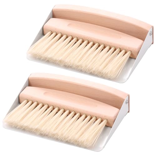 KTCINA 2pcs Small Dustpan and Brush Set, Mini Wooden Table Brushes and Dustpan Small Broom and Dustpans Set Crumb Brush Table Sweeper For Sweeping And Cleaning Tabletop Desktop Countertop