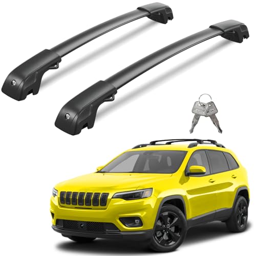 Wonderdriver Lockable 220lbs Roof Rack Cross Bars Compatible with Jeep Cherokee 2014-2023, Heavy Duty Aluminum Roof Rails Crossbars Cargo Canoe Black Rooftop Cargo.