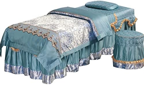 Beauty Bed Cover 4-Piece High-End Massage Bed Cover European Style Small Luxury Beauty Bed Cover Beauty Bed Cover Massage Salon Bed Bedspread with (Blue 80 x 190 cm) image 5