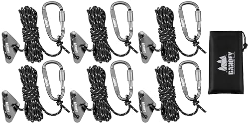 DANOFY ガイロープ 4mm テントロープ タープロープ - 長さ4m 6本 セット 反射 耐荷重450kg 7芯 パラコード ナイロン内芯 ポリエステル表地 ガイドロープ カラビナ 自在金具 収納袋付き キャンプ アウトドア 固定用 紐 ブラックの商品画像（Amazon）