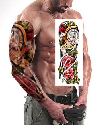 Padoun Bright Full Sleeve Temporary Tattoos, 8-Sheet Arm Tattoo Sleeves For Women, Halloween Temporary Tattoos Fish Phoenix Flower Pattern Sleeve Tattoos Temporary Realistic #TOP4