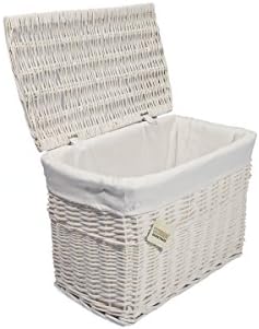 Medium White Wicker Storage Basket Trunk Chest Hamper Lidded with Cloth Linning