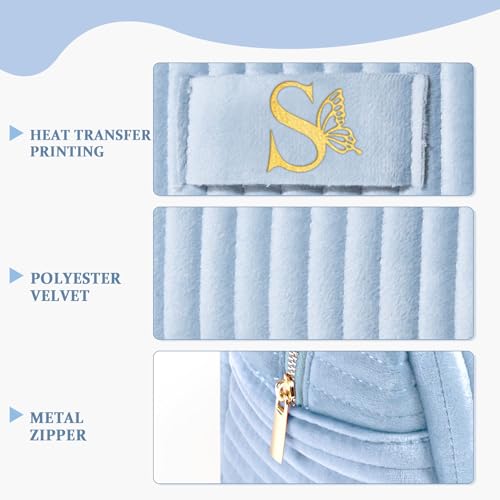 Image of COSHAYSOO Mom Birthday Gifts Mothers Day Gift Ideas for Mama Grandma New Mommy from Daughter Travel Makeup Bag Quilted Make Up Cosmetic Pouch Cool Aesthetic Monogram Blue Velvet Initial Letter S
