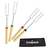 Emopeak Marshmallow Roasting Sticks 4 Pack, Roasting Sticks with Wooden Handle 32 Inch Extendable...