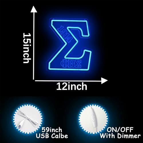 Image of ΦBΣ Fraternity Neon Signs Dimmable 1914 Sigma Greek LED Neon Lights for Wall Decor, Sigma Fraternity Neon Lights with USB Power Paraphernalia LED Signs for Birthday Party Decor