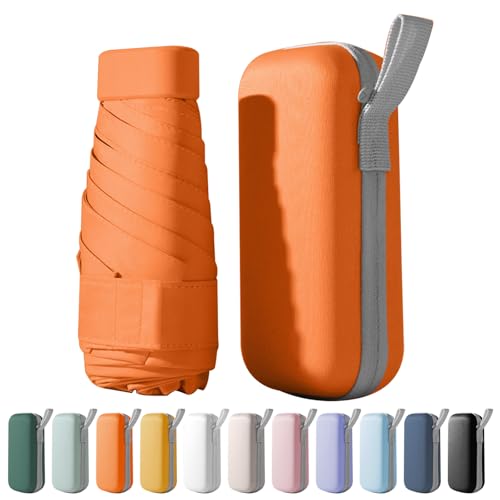 FANSEZQ Mini Umbrella UV Protection - Compact Portable Travel Folding Umbrella for Women & Men, Anti-UV Sun Shield Parasol (Orange)