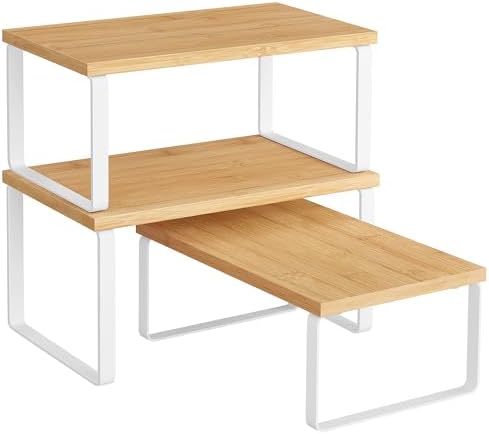 SONGMICS Cabinet Organizer Shelf, Set of 3 Kitchen Counter Shelve...