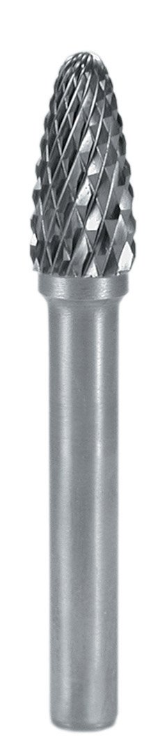 RUKO Tungsten Carbide Rotary Burr with Cross Teething, F Ball Nose Tree (RBF) Shape, Bright Finish, 6.0 mm Diameter