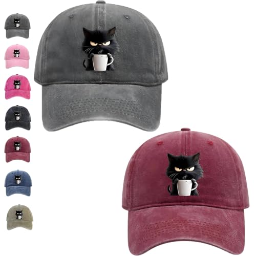 Gorra de café Grumpy Cat Feral pero a la moda, edición de sombrero de gato, ligera, transpirable y ajustable, 2 unidades, M