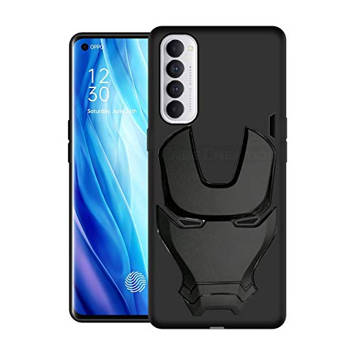 Image of COVERLY Official 3D Smooth Feel Avengers Logo Mask Soft Rugged Grip Silicone Iron Man Engraved Cartoon Movie Engraved Silicone Rubber Matte Back Cover for Oppo Reno 4 Pro (6.3 inch) - Black