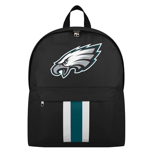 FOCO NFL Officially Licensed Team Color Primary Logo Solid Stripe Football School Bag Travel Backpack - Philadelphia Eagles - Black