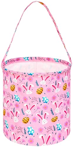 KUNRO Easter Basket Empty Easter Gift Basket for Kids Bunny Bucket Cute Egg Print Tote Bags for Egg Hunt Easter Party Decoration Toy Candy Gifts Storage